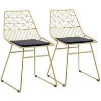 HOMCOM Luxurious Dining Chairs Set of 2, Metal Wire Kitchen Chair with Removable Velvet-feel Cushion, Cut-out Back and Steel Frame for Dining Room, Gold Tone