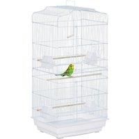 PawHut Large Metal Bird Cage with Stand, Perches, Food Bowls, Swing for Budgie, Parakeet, 46.5 x 35.5 x 92cm,White