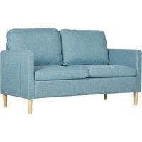 HOMCOM 143cm 2 Seater Sofa for Living Room, Modern Fabric Couch, Loveseat Sofa Settee with Wood Legs and 2 Pockets for Bedroom and Home Office, Blue