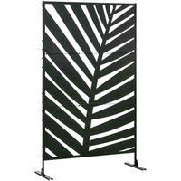 Outsunny Outdoor Privacy Screen with Stand and Ground Stakes, 6.5FT Metal Outdoor Divider, Decorative Privacy Panel for Garden Patio Pool Hot Tub, Banana Leaf Style