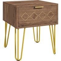 HOMCOM Bedside Table with Drawer, Wooden Nightstand, Modern Sofa Side Table with Gold Tone Metal Legs for Living Room, Bedroom
