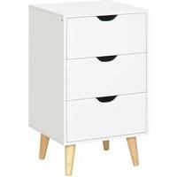 HOMCOM Bedroom Chest of Drawers, 3-Drawer Storage Unit with Wood Legs and Cut-out Handles, White