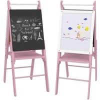 AIYAPLAY Art Easel for Kids with Paper Roll, Height Adjustable Double-Sided Kids Whiteboard Chalkboard, 3 in 1 Easel for Toddlers, for Ages 3-6 Years - Pink