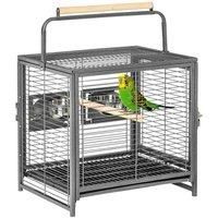PawHut Metal Parrot Cage Bird Carrier for Budgie Lovebirds Green Cheek Canary Parakeet Cockatiel Small Parrot Travel Breeding Cage Wooden Perch Black 45.7 x 35.5 x 56 cm
