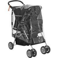 PawHut Pet Travel Stroller with Rain Cover, 4 Wheels Foldable Travel Carriage with Wheels Zipper Entry Cup Holder Storage Basket Black Aosom UK