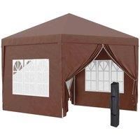 Outsunny 3 x 3m Pop Up Gazebo, Wedding Party Canopy Tent Marquee with Carry Bag and Windows, Coffee