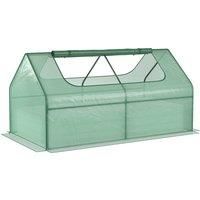 Outsunny Raised Garden Bed w/ Greenhouse, Steel Planter Box w/ Plastic Cover, Roll Up Window, Dual Use for Flowers, Herbs, 185L x 95W x 92H cm, Green