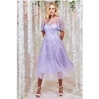 Goddiva Embroidered Mesh Midi Dress - Lilac