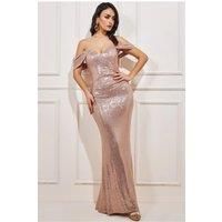 Off The Shoulder Sequin Wing Maxi Dress