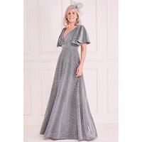 Goddiva Women's Deep V Neck Sequin Embroidered Maxi Dress in Silver | Size: 8