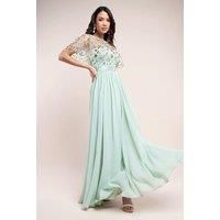 Embroidered Top Flutter Sleeve Maxi