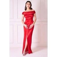 Cowl Bardot Satin Twill Maxi Dress