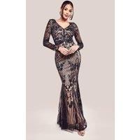 Goddiva Full Sleeve Sequin Evening Dress - Black