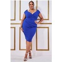 Goddiva Women's Bardot Pleated Midi Dress in Cobalt | Size: 26