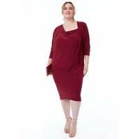 Loose Fit Midi Dress With Asymmetric Neck