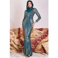 Goddiva Modesty Two Toned Sequin Maxi - Emerald Green