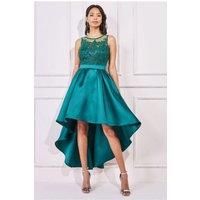 Sequin & Satin Dipped Hem Midi Dress