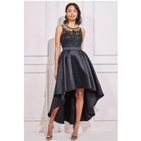 Sequin & Satin Dipped Hem Midi Dress