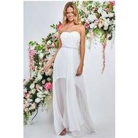 Goddiva Bardot Chiffon Wedding Dress With Belt - White