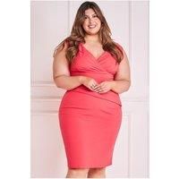 Goddiva Women's Bardot Pleated Midi Dress in Coral | Size: 26