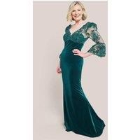 Scalloped Lace & Velvet Maxi Dress