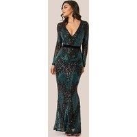 Goddiva Long Sleeve Sequin Evening Maxi Dress - Emerald