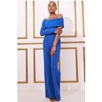 One Shoulder Scuba Jumpsuit - Royal Blue by Goddiva
