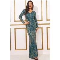 Two Toned V Neck Sequin Maxi