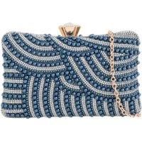 D2C Women's Pearl Embellished Clutch Bag in Navy