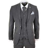 Mens Grey 3 Piece Tweed Wool Retro 1920s Suit Peaky Blinders Classic Tailored