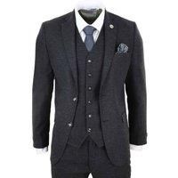 Mens Black 3 Piece Tweed Wool Retro 1920s Suit Peaky Blinders Classic Tailored