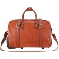 Infinity Leather Genuine Leather Wheeled Holdall Duffle Travel Cabin Bag - Holt in Tan