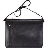 Infinity Leather Genuine Leather Laptop Satchel Messenger Shoulder Bag - Astor in Black