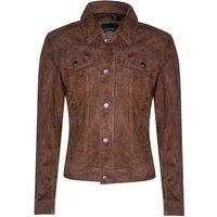 Men's Tobacco Goat Suede Jeans Jacket Trucker Casual Denim Leather Brown Shirt
