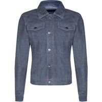 Men's Grey Goat Suede Jeans Jacket Trucker Casual Denim Leather Shirt