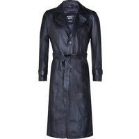 Men's Black Leather Full Length Trench Coat Long Classic Winter Duster Overcoat