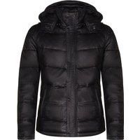 Men's Puffer Leather Jacket Black Quilted Warm Bomber Lambskin Hooded Jacket