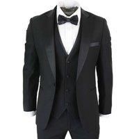 Mens 3 Piece Black Tuxedo Suit Classic Satin Dinner Tailored Fit Wedding Prom