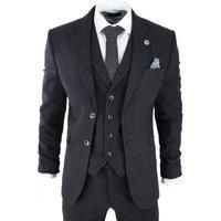 Mens Black 3 Piece Tweed Suit Peaky Blinders 1920s Gatsby Classic Tailored Fit