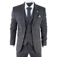Mens Grey Check 3 Piece Tweed Suit Peaky Blinders 1920s Gatsby Tailored Fit