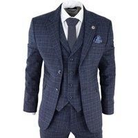 Mens Blue Check 3 Piece Tweed Suit Peaky Blinders 1920s Gatsby Tailored Fit