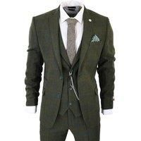 Mens 3 Piece Wool Suit Olive Green Tweed Check Peaky Blinders 1920 Gatsby Formal