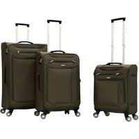 Infinity Leather Lightweight Suitcase 4 Wheel Luggage Travel Cabin TSA Soft Bag in Khaki | Size: Small