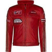 Infinity Leather Men's Racing Hooded Leather Biker Jacket-Detroit in Red | Size: Small