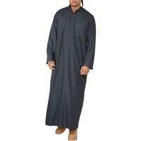 Infinity Leather Mens Grey Thobe Jubba Saudi Islamic Arabic Eid Cotton Kaftan Jubbah Umrah Robe