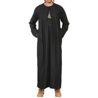 Infinity Leather Mens Black Thobe Jubba Saudi Islamic Arab Eid Emirati Kaftan Jubbah Tassel Robe