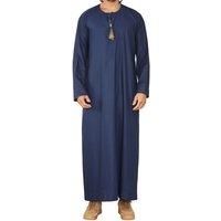 Infinity Leather Mens Blue Thobe Jubba Saudi Islamic Arab Eid Emirati Kaftan Jubbah Tassel Robe