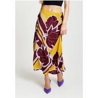 Liquorish Geometric Floral Print Midi Skirt in Yellow and Burgundy - 12