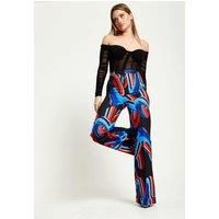 Abstract Print Trouser In Black, Red And Blue