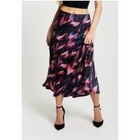 Abstract Ikat Print Midi Skirt In Black And Pink
